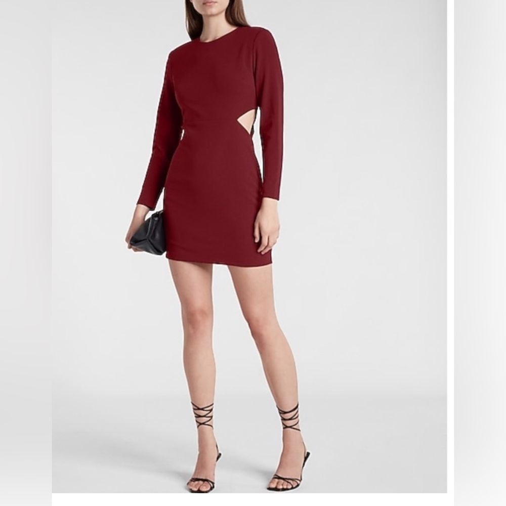 Express wine colored dress with side cutouts and long sleeves XS